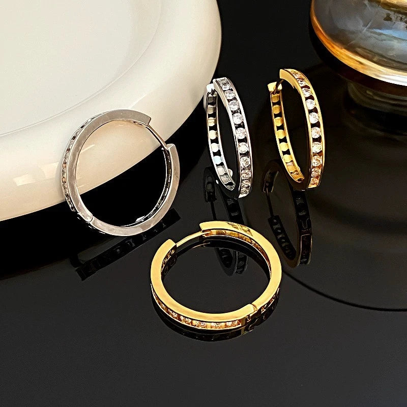 Boucles d'oreilles créoles rondes en cercle, zircon blanc