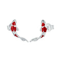 Boucles d'oreilles clous en argent sterling 925 avec poisson Koi carpe rouge