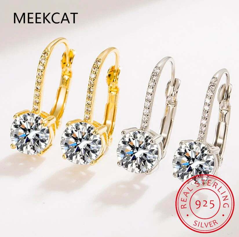 Boucles d'oreilles créoles en or plaqué 18 carats avec moissanite de 2 carats, argent streling 925