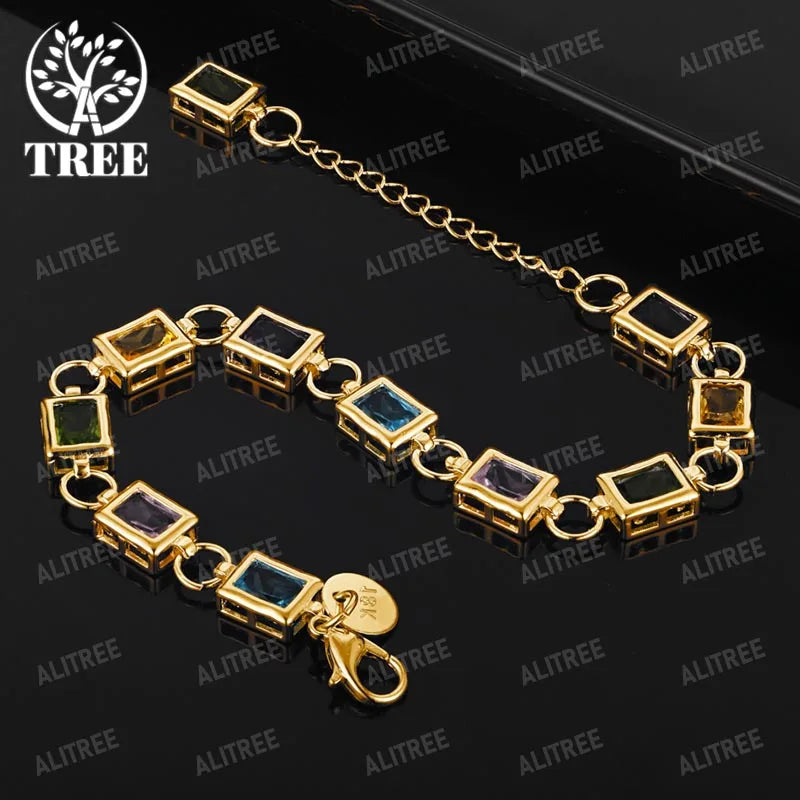 Bracelets en zircon coloré rectangulaire en plaqué or 18 carats