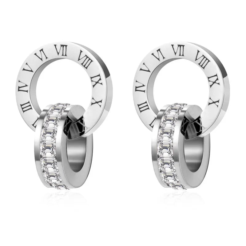 Boucles d'oreilles et collier plaqué or et argent avec cristaux et chiffres romains PAX Classic élégant
