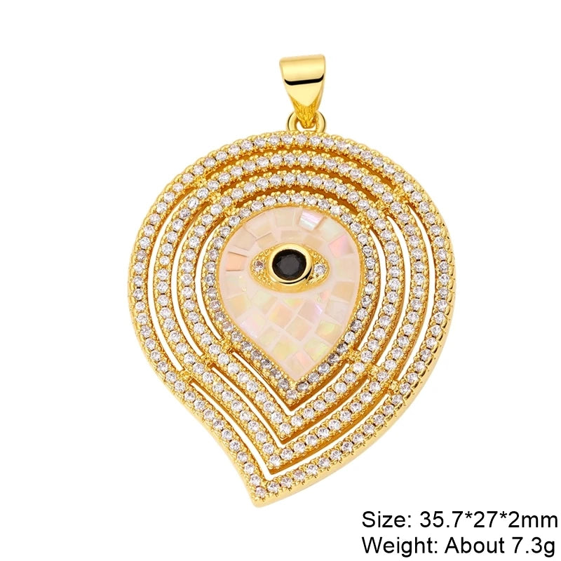 Charms ronds œil du mal turco-grec en coquille d'opale plaquée or 18K faits main