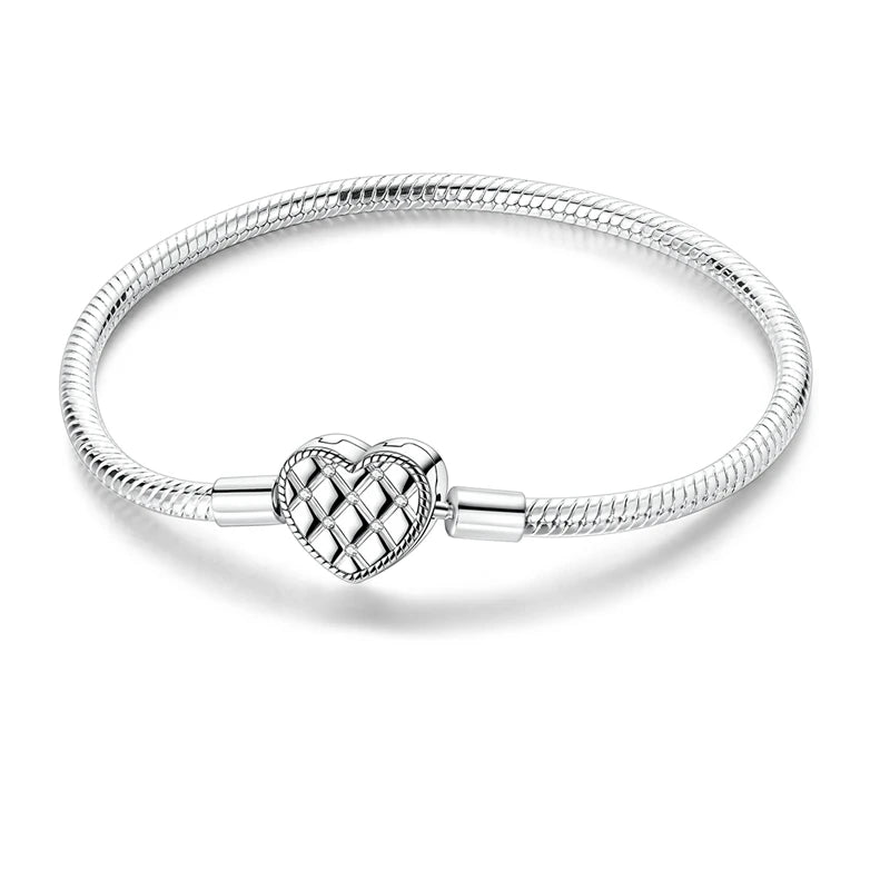 Bracelets en argent sterling 925 en forme de cœur doré scintillant