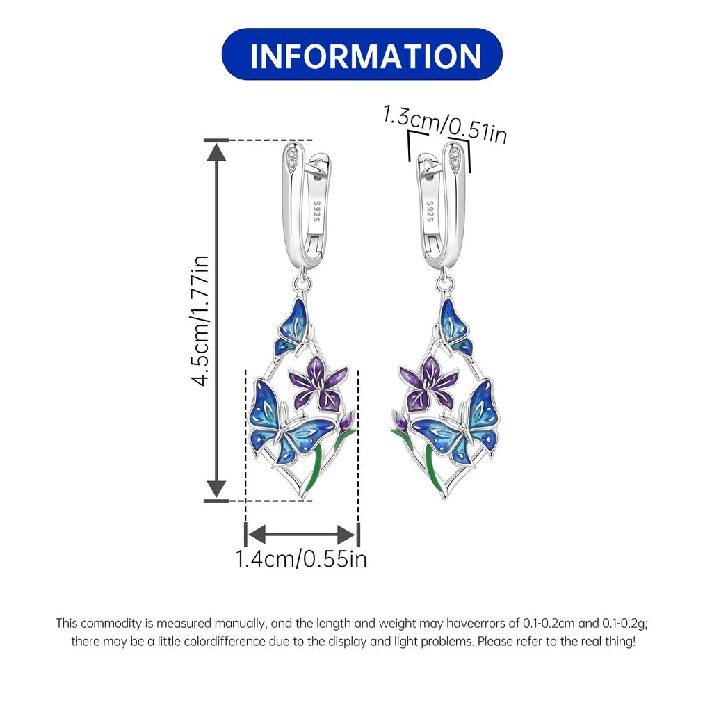 Boucles d'oreilles pendantes oiseaux bleu violet en argent sterling 925