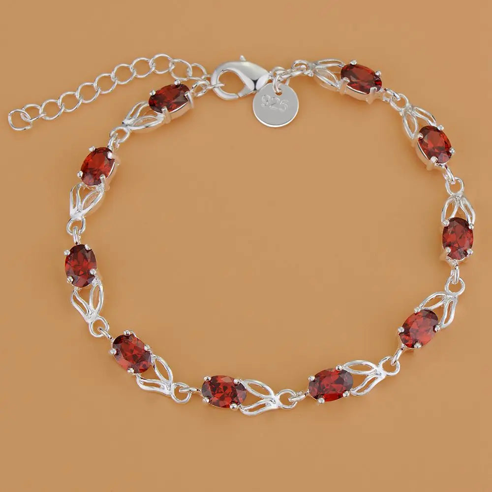 Bracelet en argent sterling 925 zircon rouge de haute qualité