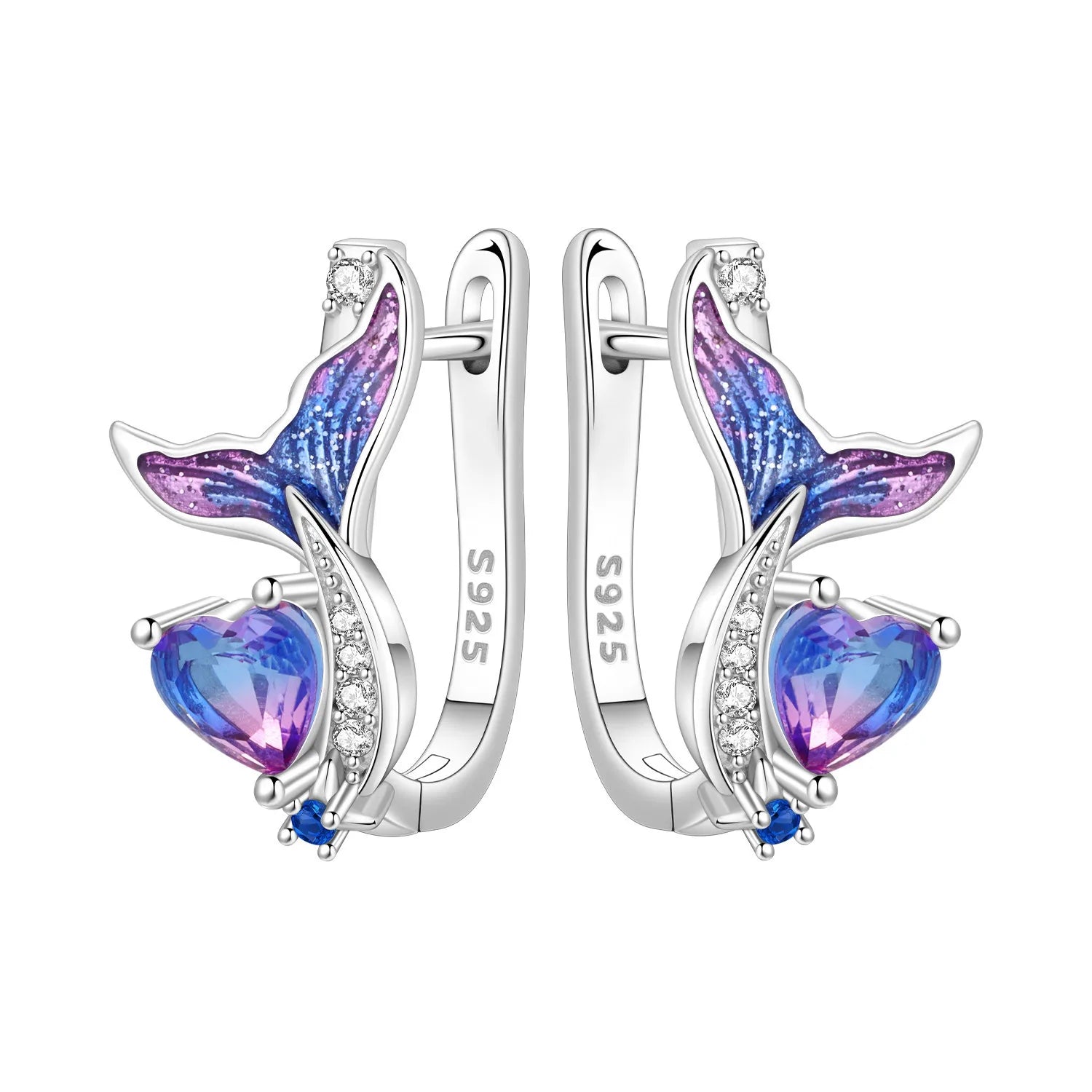 Boucles d'oreilles en argent sterling 925  minimaliste avec zircon bleu
