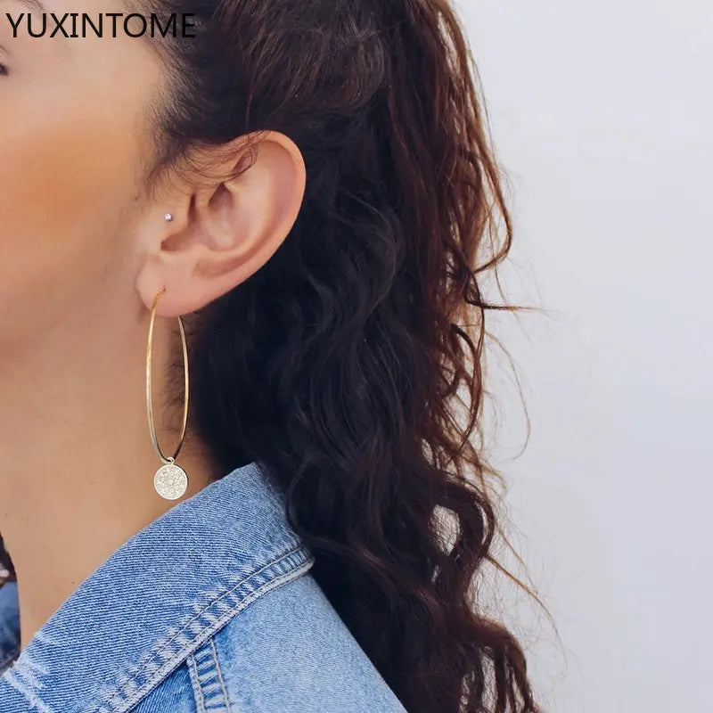 Boucles d'oreilles créoles de luxe en argent sterling 925  grandes boucles rondes