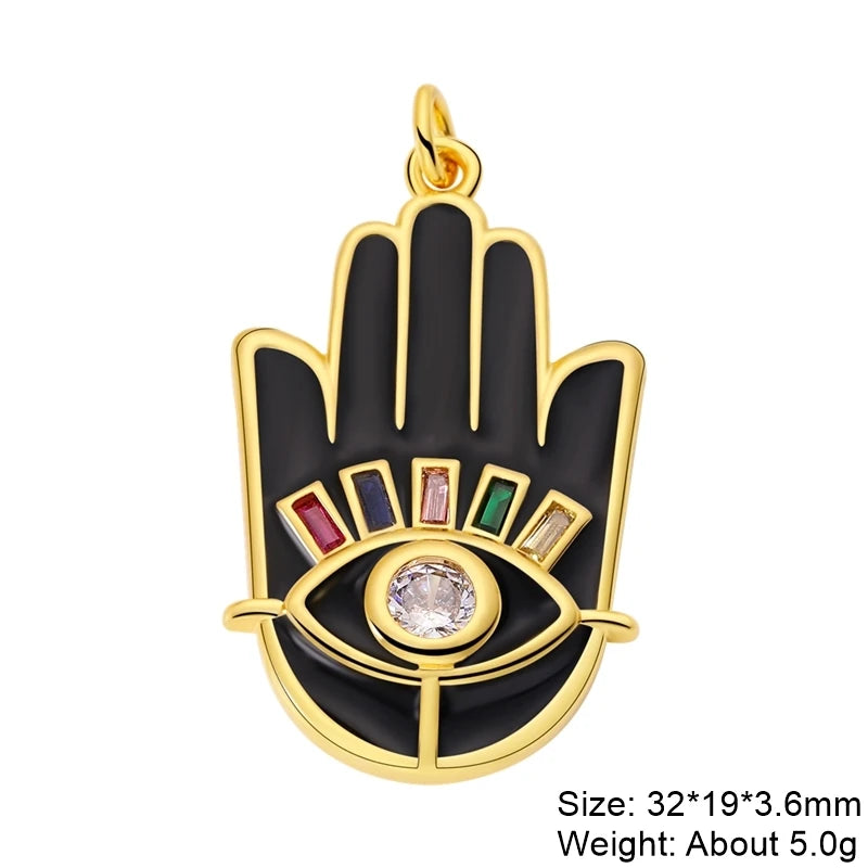 Charms ronds œil du mal turcs et grecs en coquillage d'opale plaqués or 18K