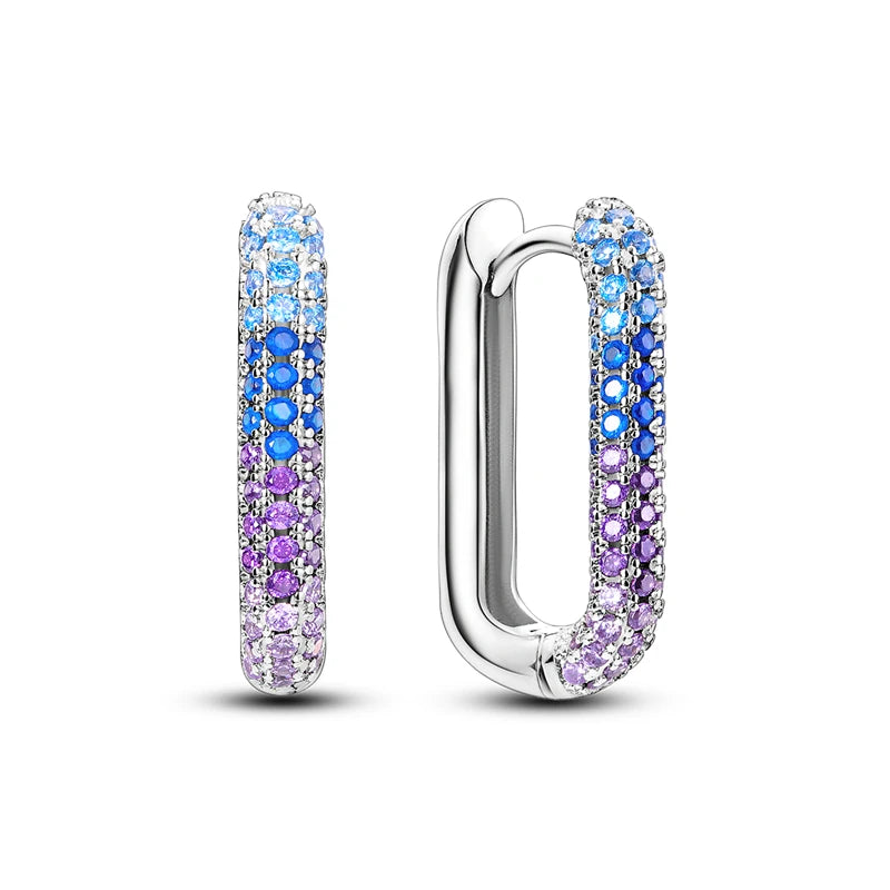 Boucles d'oreilles en argent sterling 925  minimaliste avec zircon bleu