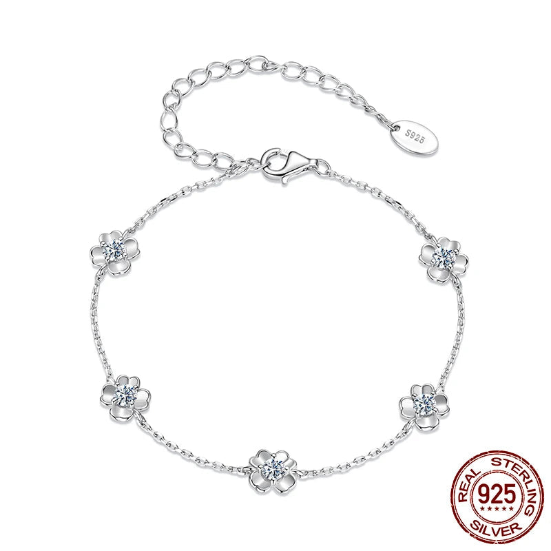 Bracelet en argent sterling 925 avec moissanite en forme de trèfle 0,5 Carat, chaîne à maillons de fleur réglable