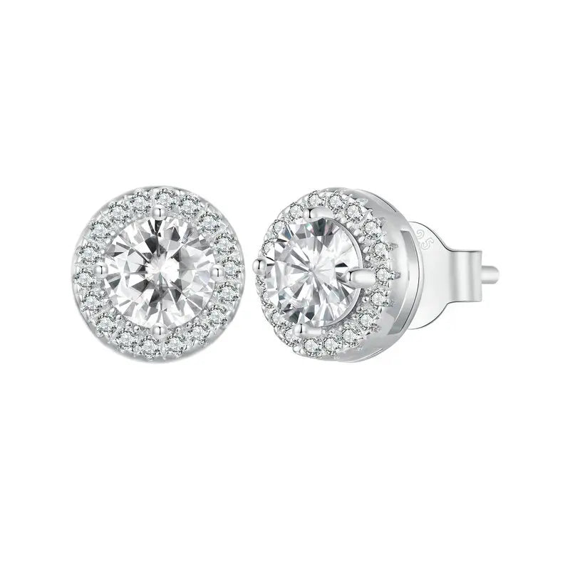 Boucles d'oreilles  argent sterling 925 avec halo CZ, élégantes