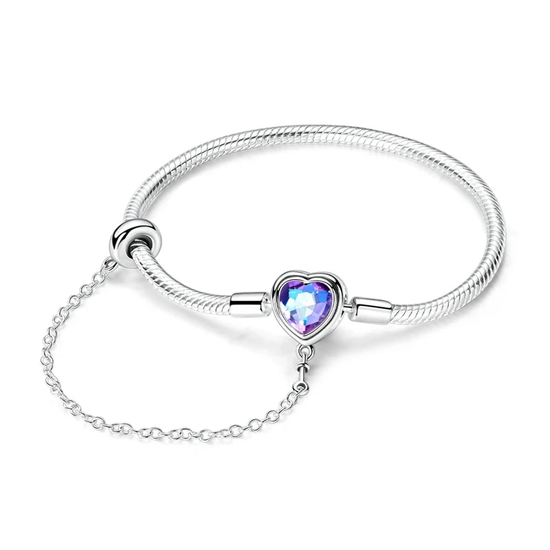 Bracelets en argent sterling 925 en forme de cœur doré scintillant