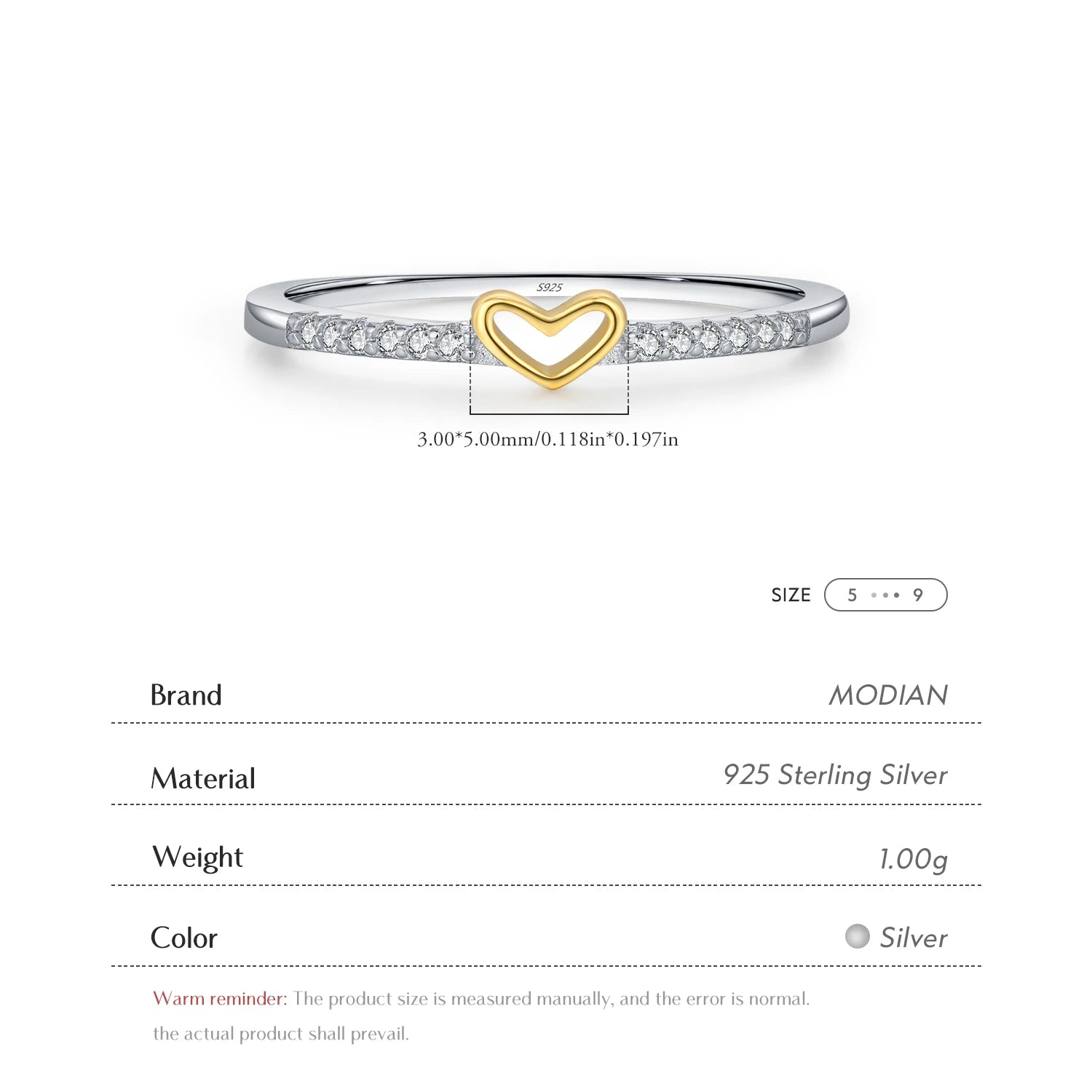 Bague  cœur romantique en argent Sterling 925