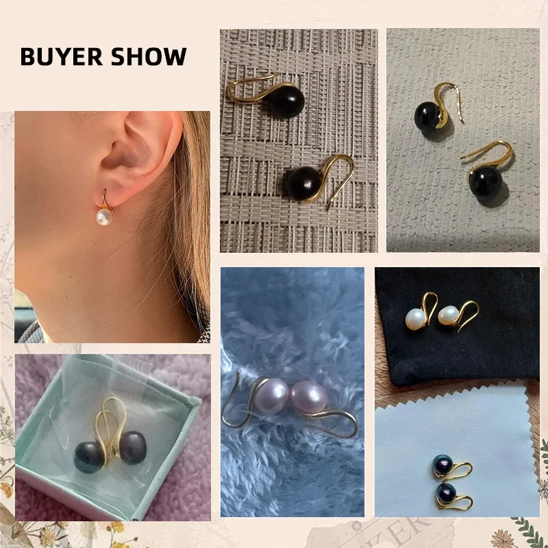 Boucles d'oreilles en perles d'eau douce  925, Argent sterling, roses, blanches, violettes, rondes de 8-9 mm