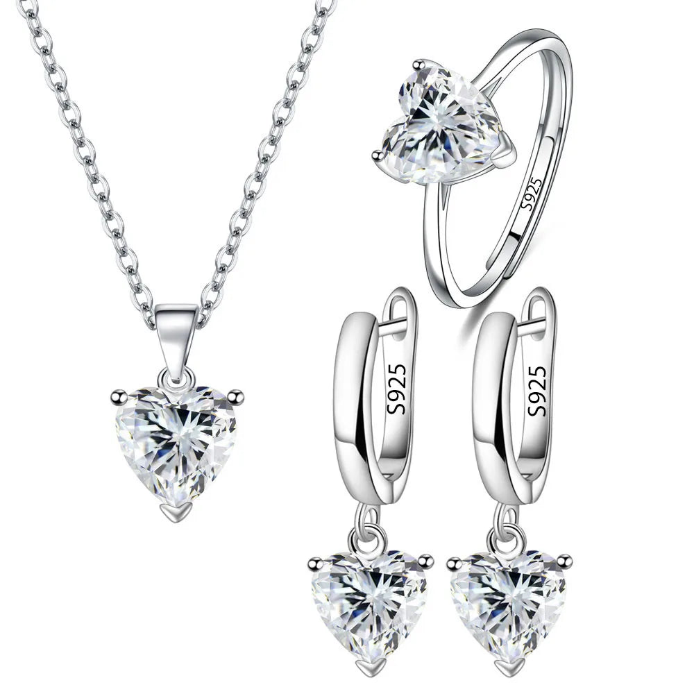 Ensembles de bijoux en argent sterling 925 forme coeur