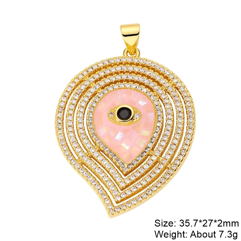 Charms ronds œil du mal turcs et grecs en coquillage d'opale plaqués or 18K