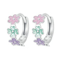 Boucles d'oreilles créoles à fleurs multicolores en argent sterling 925