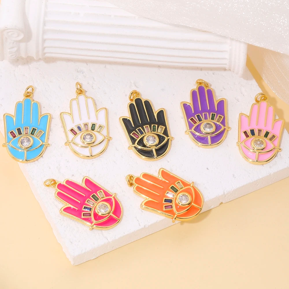 Charms ronds œil du mal turcs et grecs en coquillage d'opale plaqués or 18K