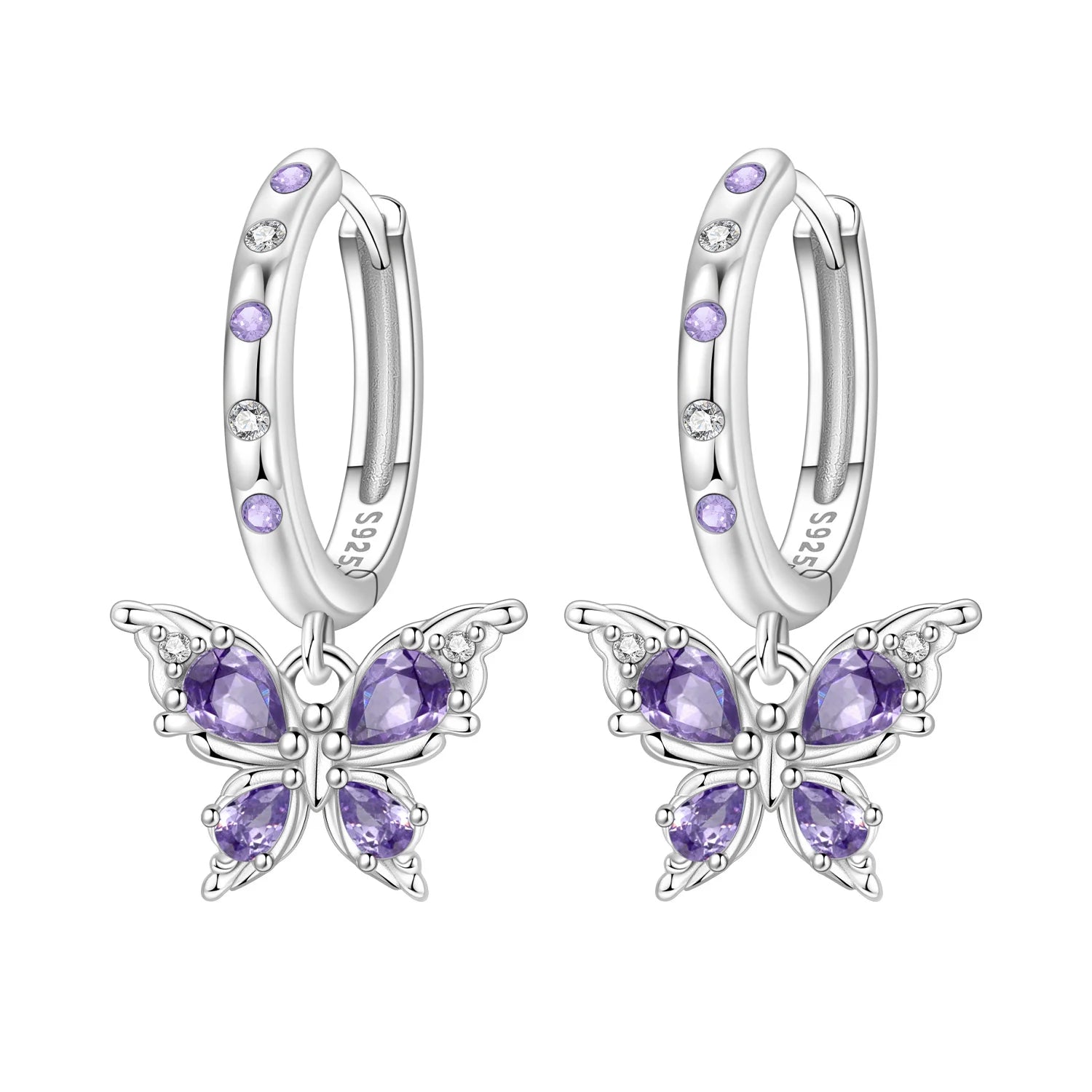 Boucles d'oreilles pendantes oiseaux bleu violet en argent sterling 925