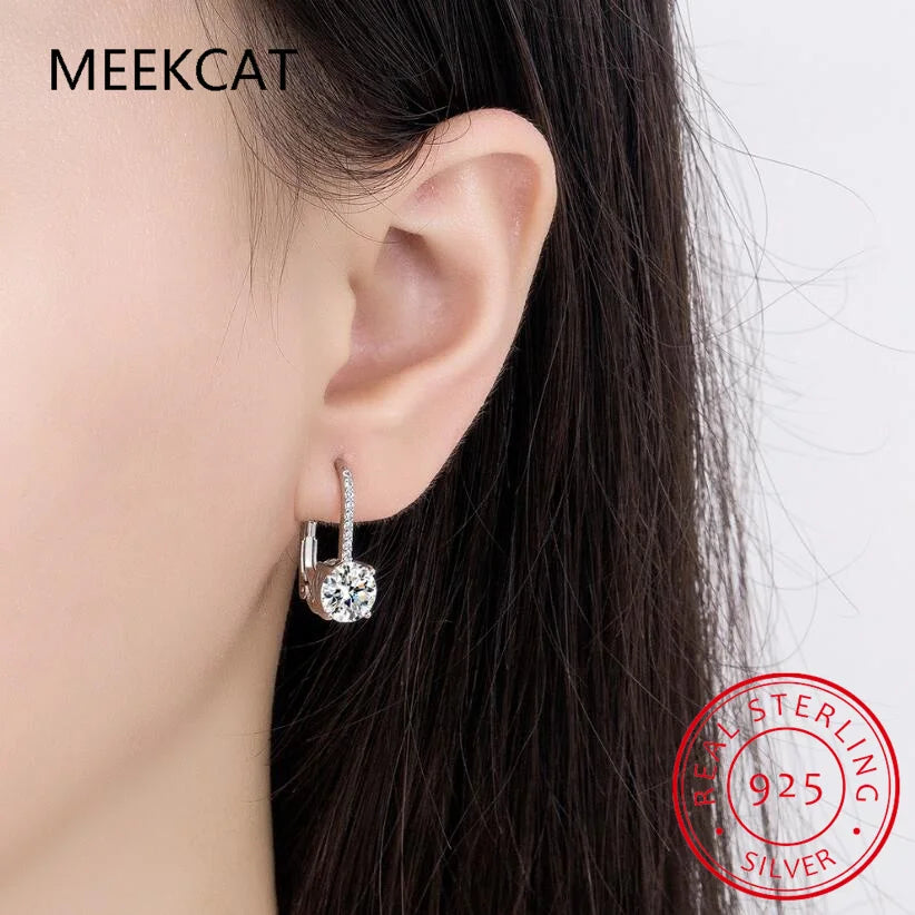 Boucles d'oreilles créoles en or plaqué 18 carats avec moissanite de 2 carats, argent streling 925