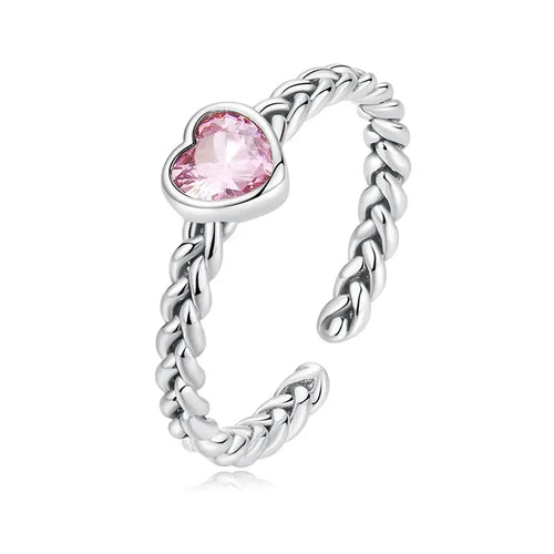 Bague en argent sterling 925 à texture tressée cœur