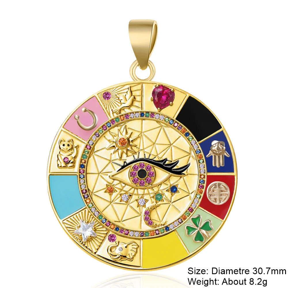 Charms ronds œil du mal turcs et grecs en coquillage d'opale plaqués or 18K