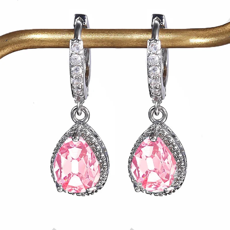 Boucles d'oreilles pendantes argent Sterling 925 en pierres précieuses tourmaline Paraiba brésilienne