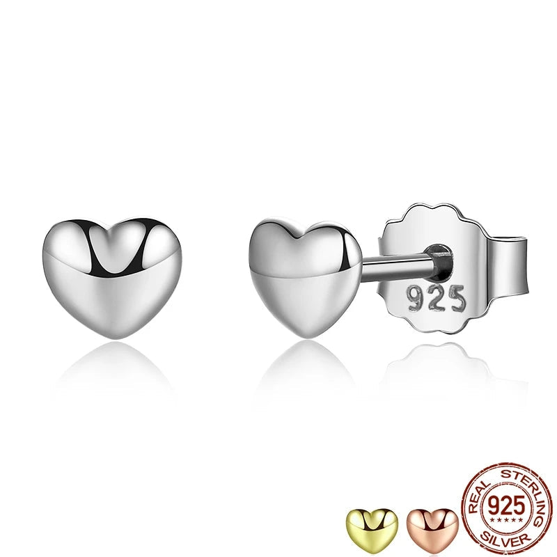 Boucles d'oreilles clous en argent sterling 925 petits cœurs unis