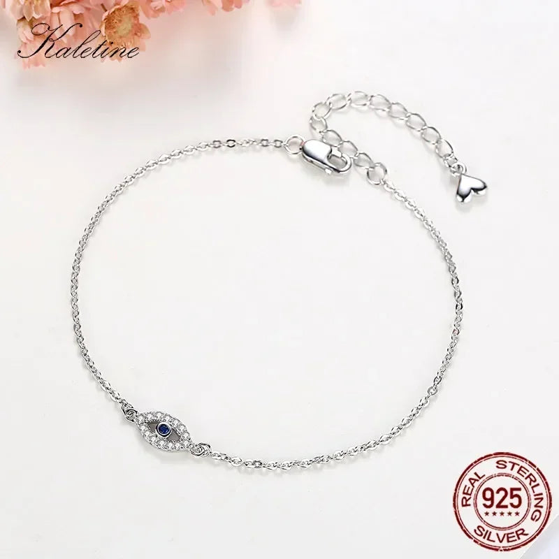 Bracelet lucky evil eye en argent sterling 925 pierre bleue CZ, bijoux réglables