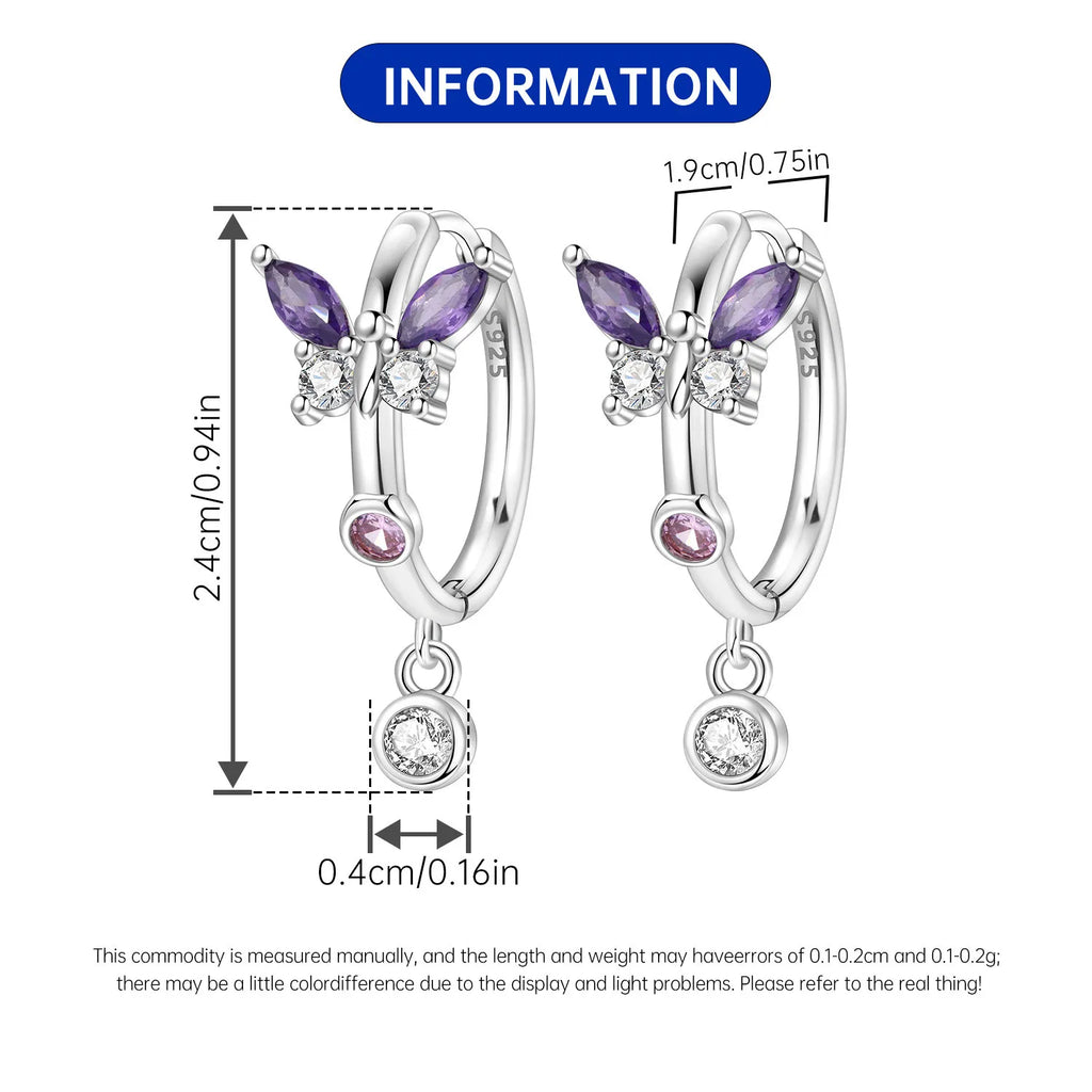 Boucles d'oreilles pendantes oiseaux bleu violet en argent sterling 925