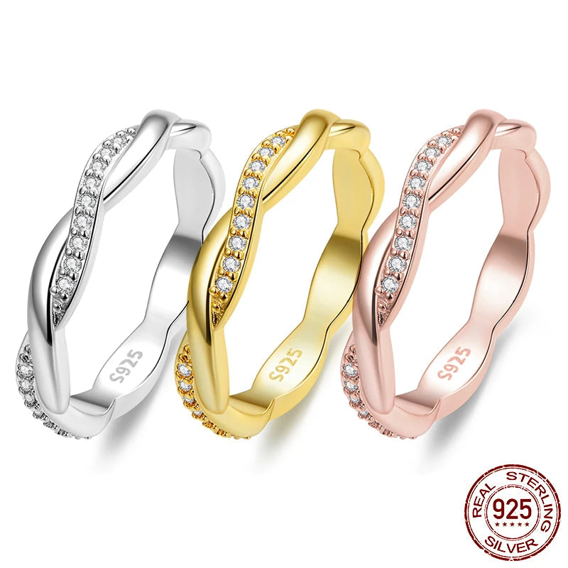 Bague en argent sterling 925 à corde torsadée et plaqué or 18 carats