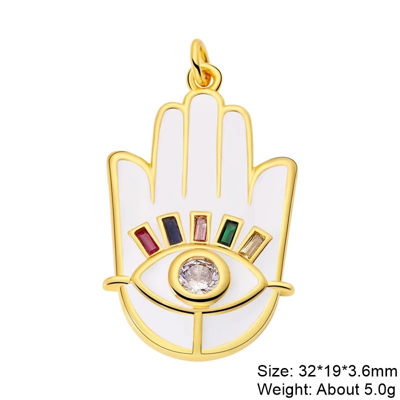 Charms ronds œil du mal turcs et grecs en coquillage d'opale plaqués or 18K