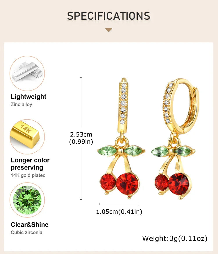 Boucles d'oreilles pendantes cerise plaqué or pour femmes