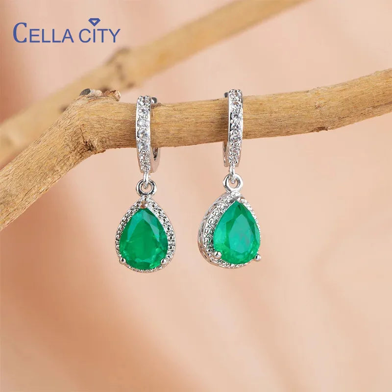 Boucles d'oreilles pendantes argent Sterling 925 en pierres précieuses tourmaline Paraiba brésilienne