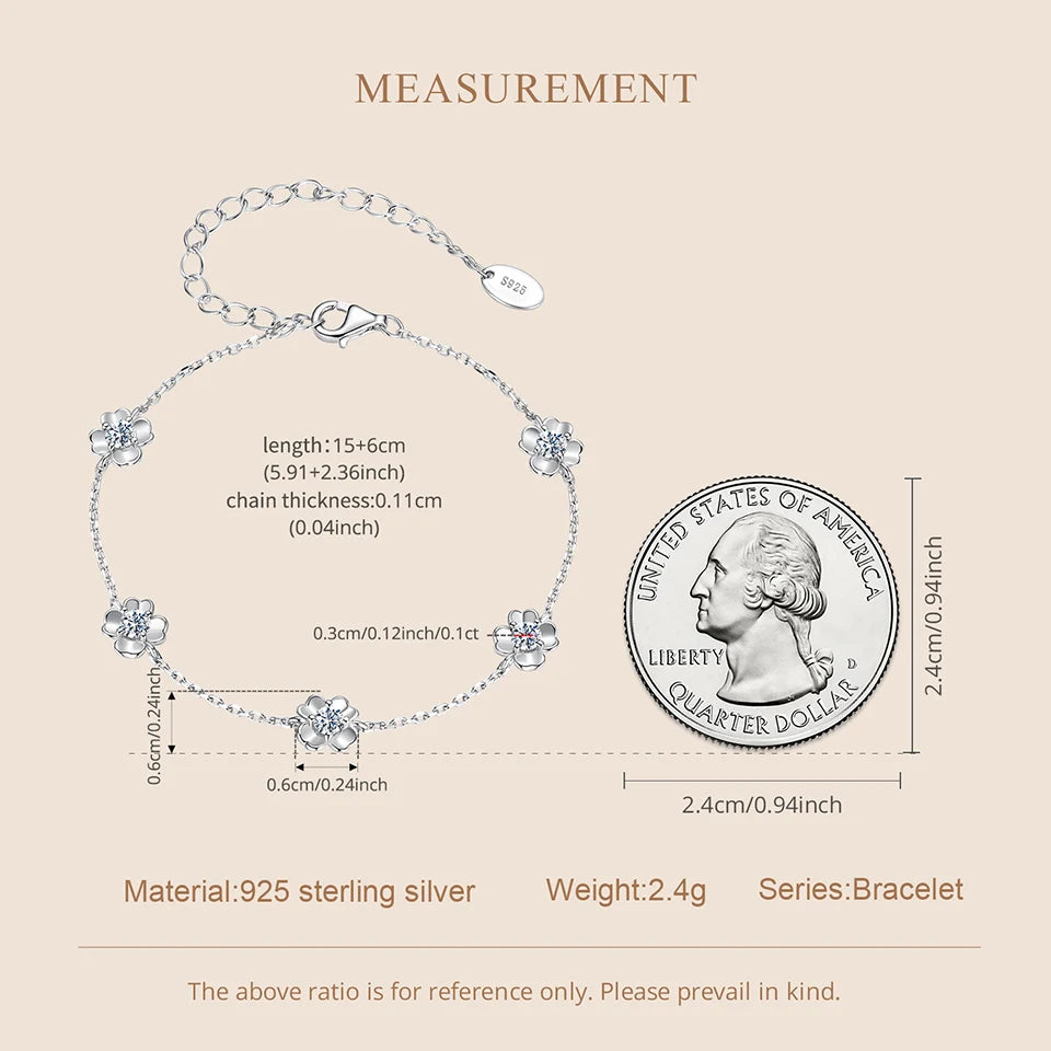 Bracelet en argent sterling 925 avec moissanite en forme de trèfle 0,5 Carat, chaîne à maillons de fleur réglable