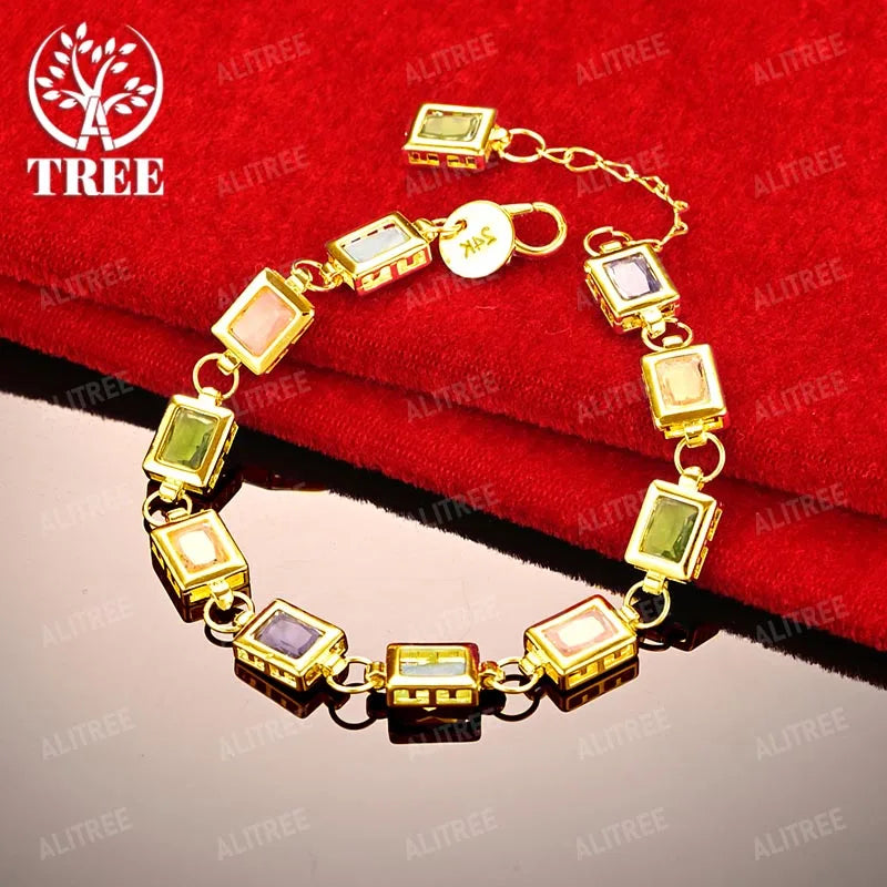 Bracelets en zircon coloré rectangulaire en plaqué or 18 carats