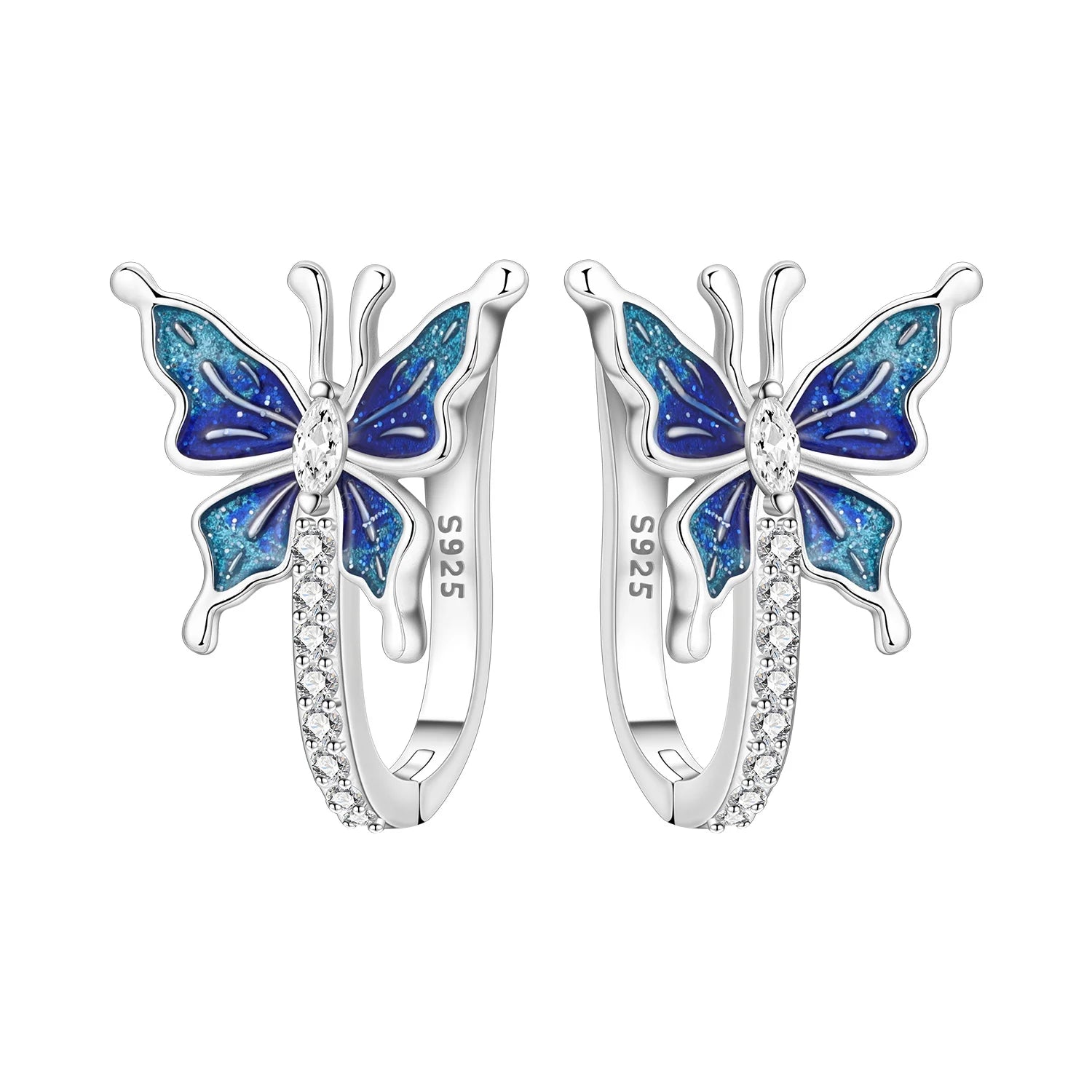 Boucles d'oreilles en argent sterling 925  minimaliste avec zircon bleu
