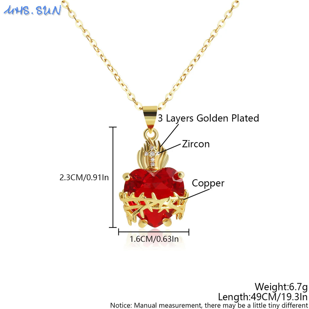 Collier Croix du Sacré-Cœur de Jésus plaqué or 18K