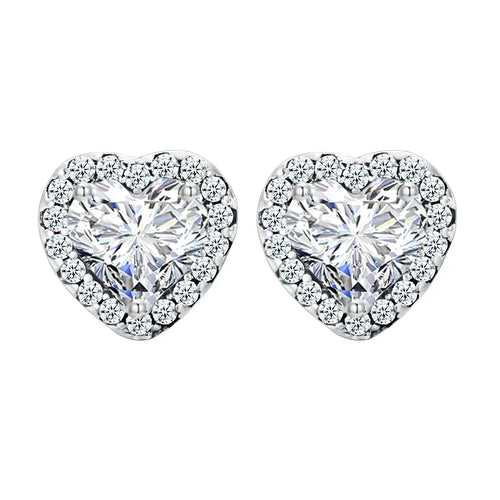 Boucles d'oreilles clous, cœur plaqué or 18K classiques, sertissage en cercle