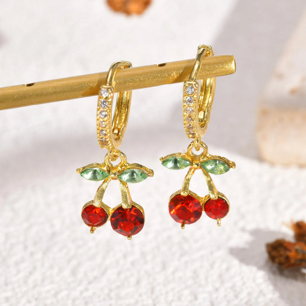 Boucles d'oreilles pendantes cerise plaqué or pour femmes