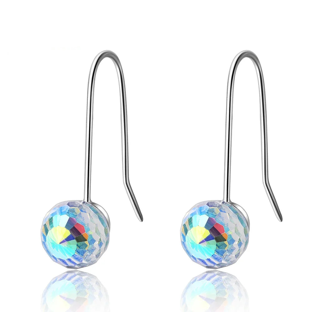 Boucles d'oreilles en argent sterling 925 avec cristaux ronds