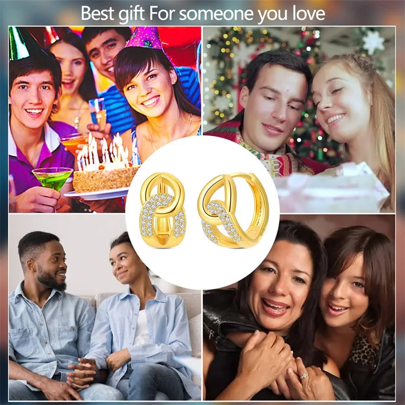 Boucles d'oreilles créoles en argent sterling 925 avec zircon scintillant