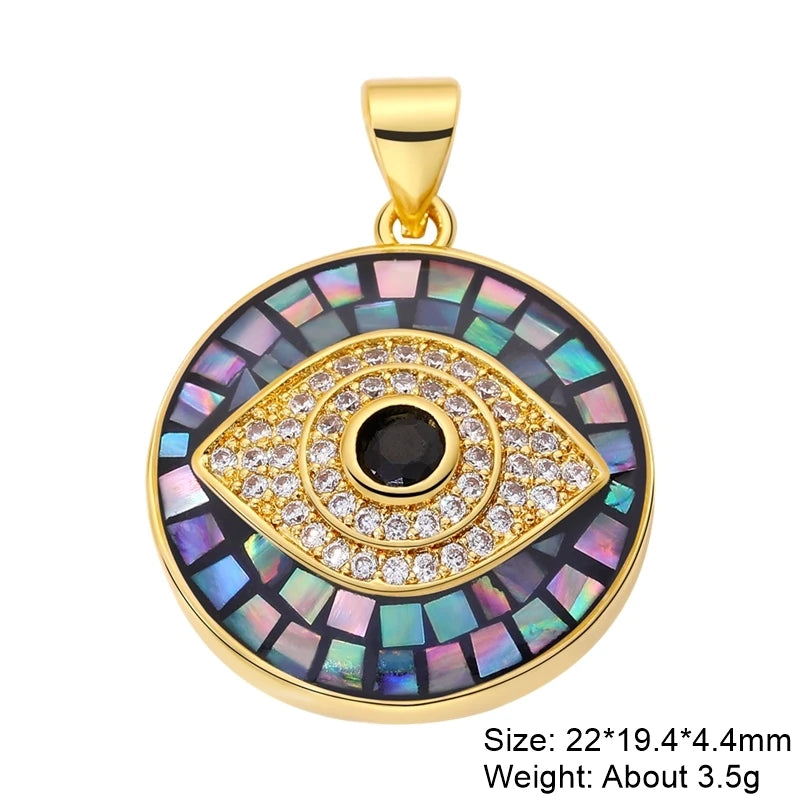 Charms ronds œil du mal turco-grec en coquille d'opale plaquée or 18K faits main