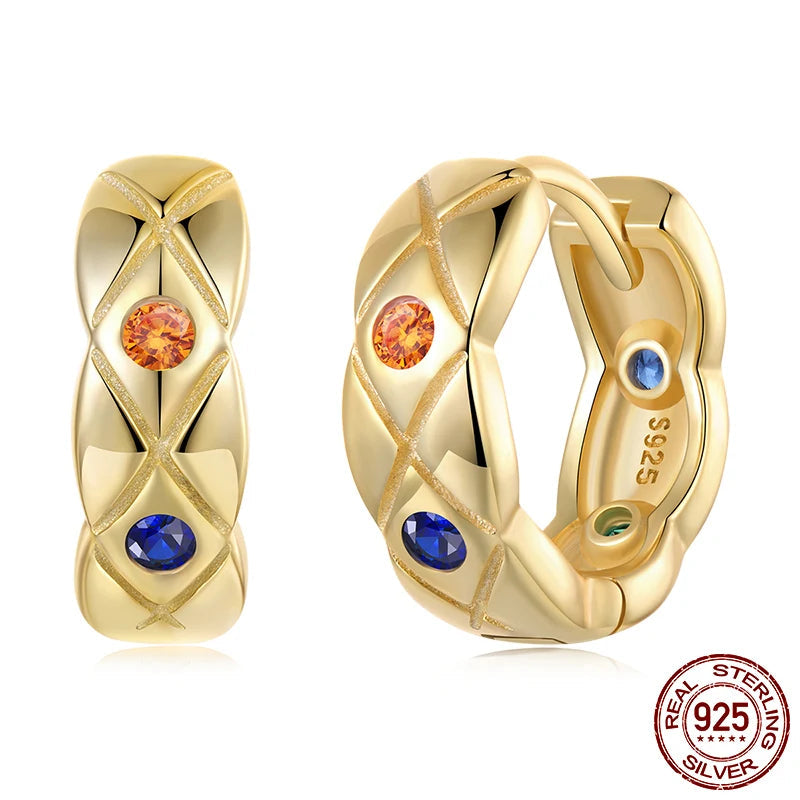 Boucles d'oreilles en argent sterling 925 avec motif diamant plaqué or 18K