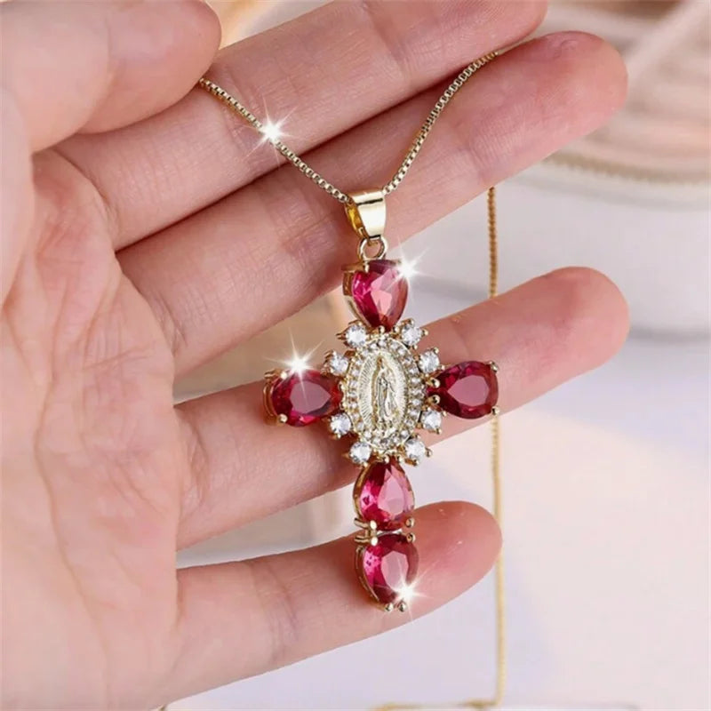 Collier Pendentif tendance en Cristal Rose de Luxe