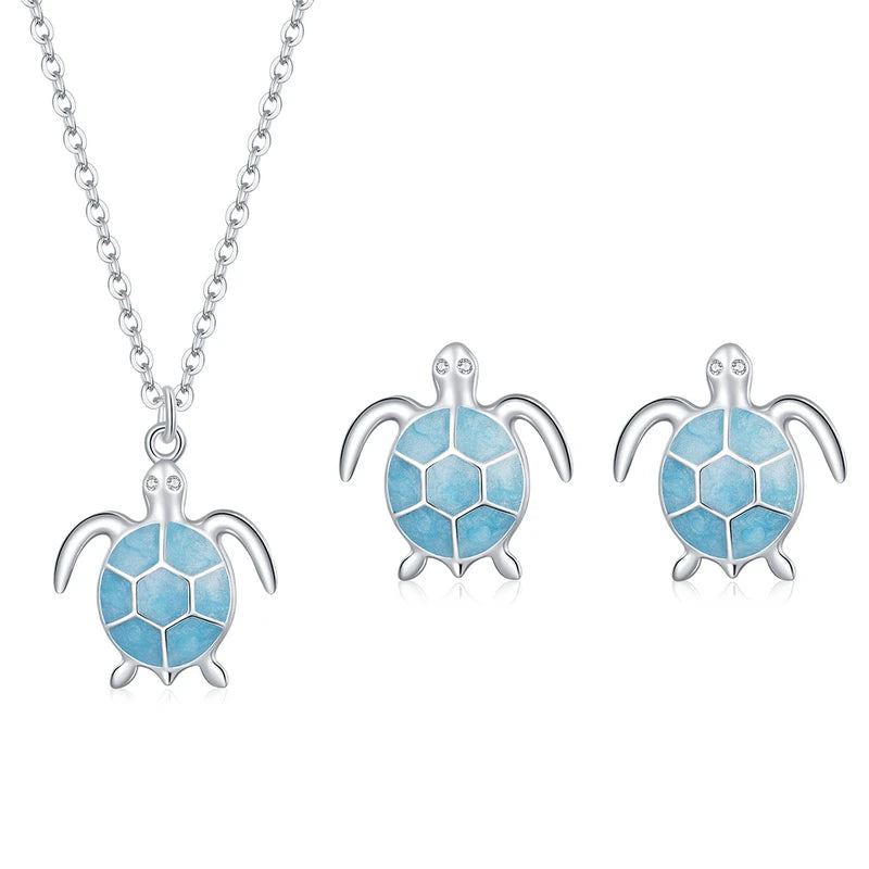Collier pendentif tortue émail bleu ciel en argent sterling 925 Collier réglable