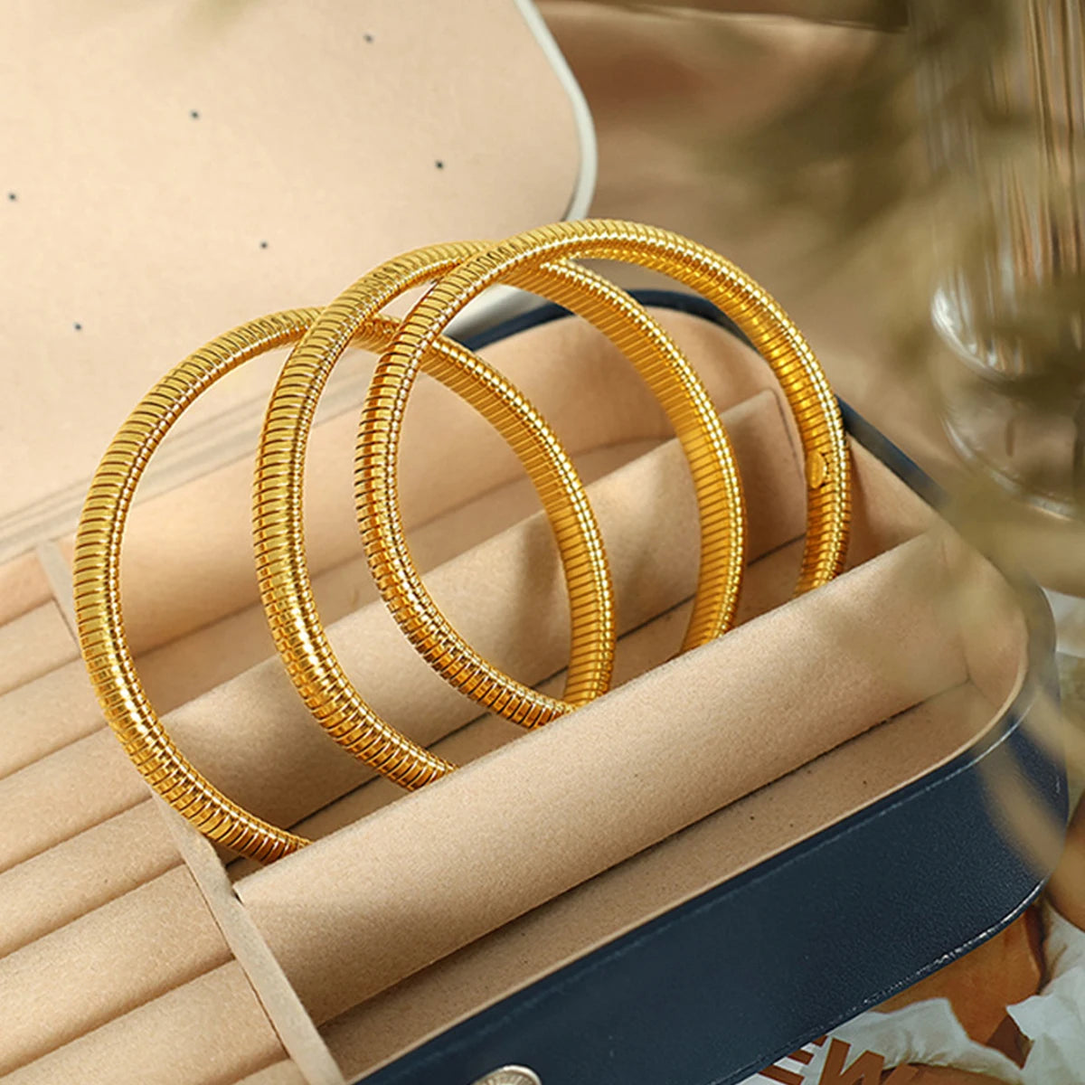 Bracelet élastique 3 pieces design simple, bracelet en spirale vintage