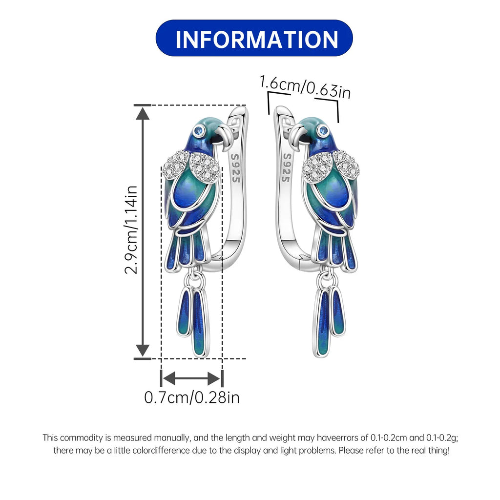 Boucles d'oreilles pendantes oiseaux bleu violet en argent sterling 925