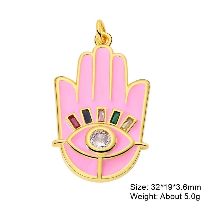 Charms ronds œil du mal turcs et grecs en coquillage d'opale plaqués or 18K