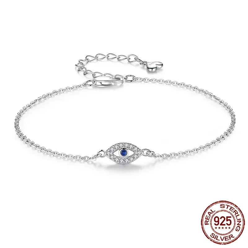 Bracelet lucky evil eye en argent sterling 925 pierre bleue CZ, bijoux réglables